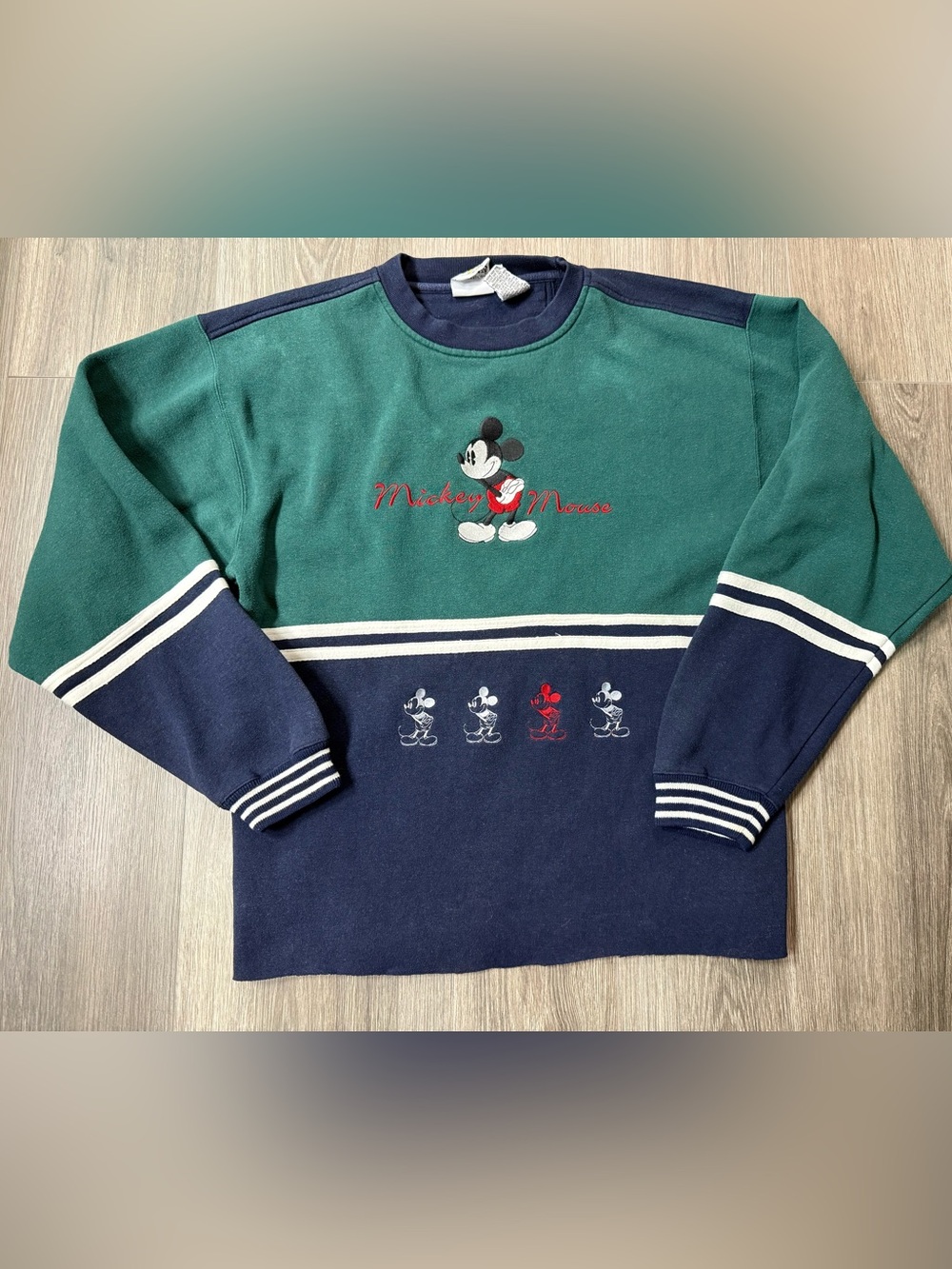 Vintage Mickey & Co Blue Green Size Large Sweatshirt Brazos Sportswear 90's